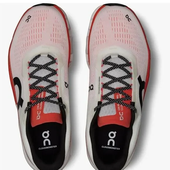 On Running Men's Cloudmonster Shoes Running White Flame size M 7.5 NWT